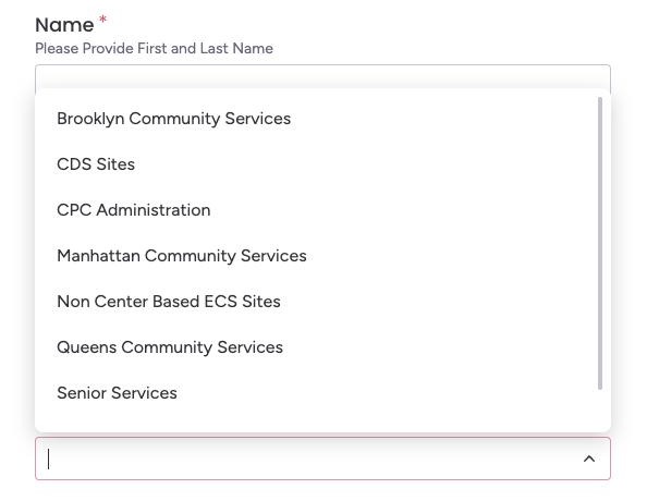 The CPC Division dropdown open, listing the divisions.